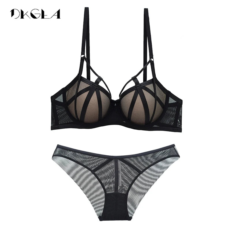 Brand Sexy Bra Sets Push-Up Brassiere B C D Cup Black Bandage Underwear Set For Women Fashion Thick Lingerie Deep V Temptation