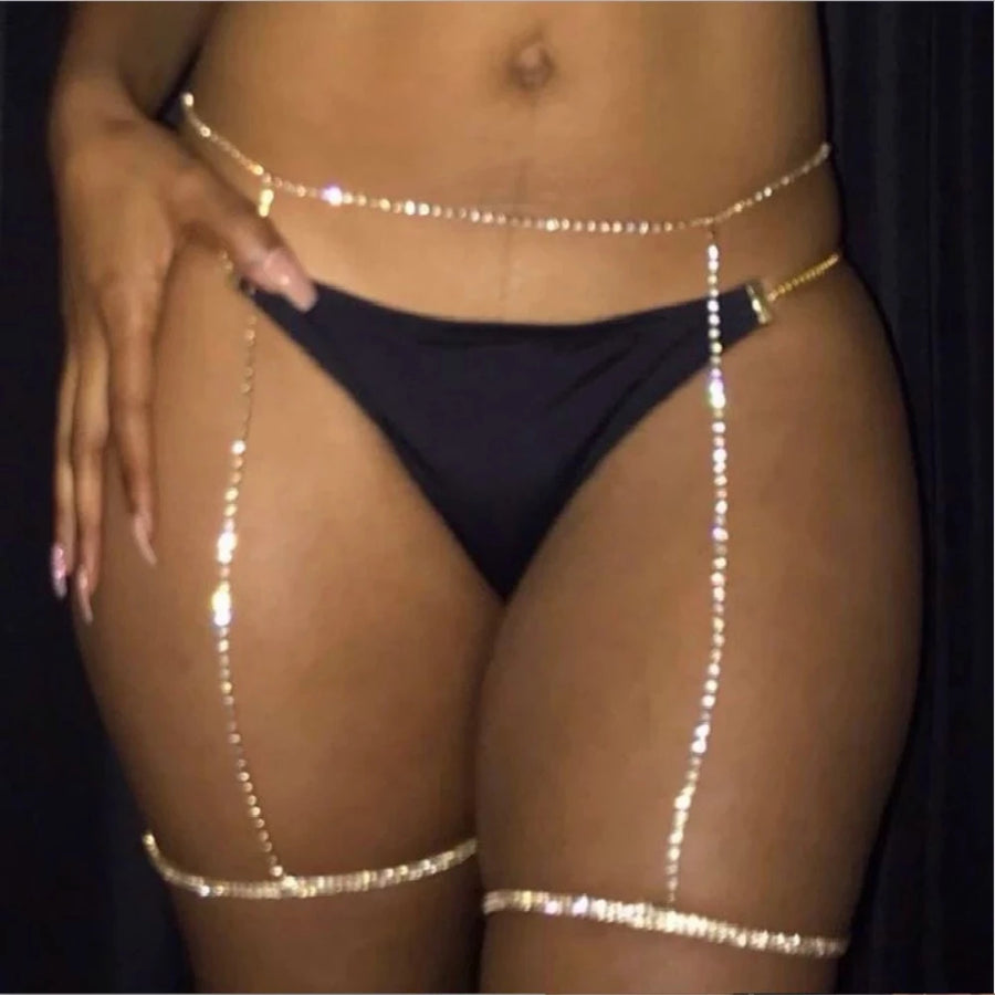 Full Rhinestone Belly Chain Gold Silver Color Waist Chain Body Jewelry Women Bling Crystal Thigh Chain Bikini Accessories