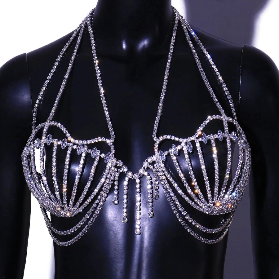 Stonefans New Sea Shell Bra Top Woman Crystal Lingerie Chain Apparel Stripper Outfit Dancewear Exotic Lingerie Wholesale Pendant