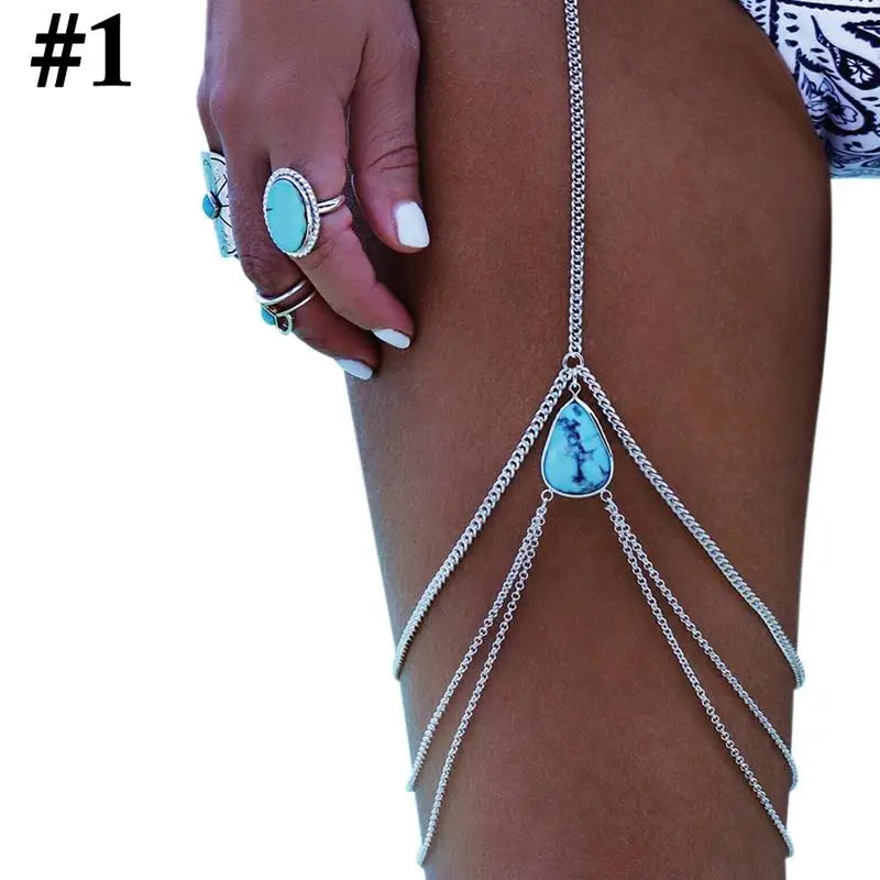 Boho Waist Belly Chain Leg Thigh Chain Woman Sexy Beach Bikini Body Chain Bohemian Leg Thigh Harness Jewelry