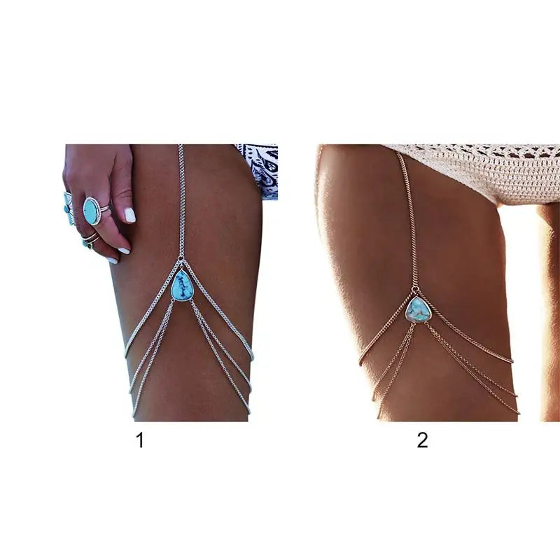 Boho Waist Belly Chain Leg Thigh Chain Woman Sexy Beach Bikini Body Chain Bohemian Leg Thigh Harness Jewelry