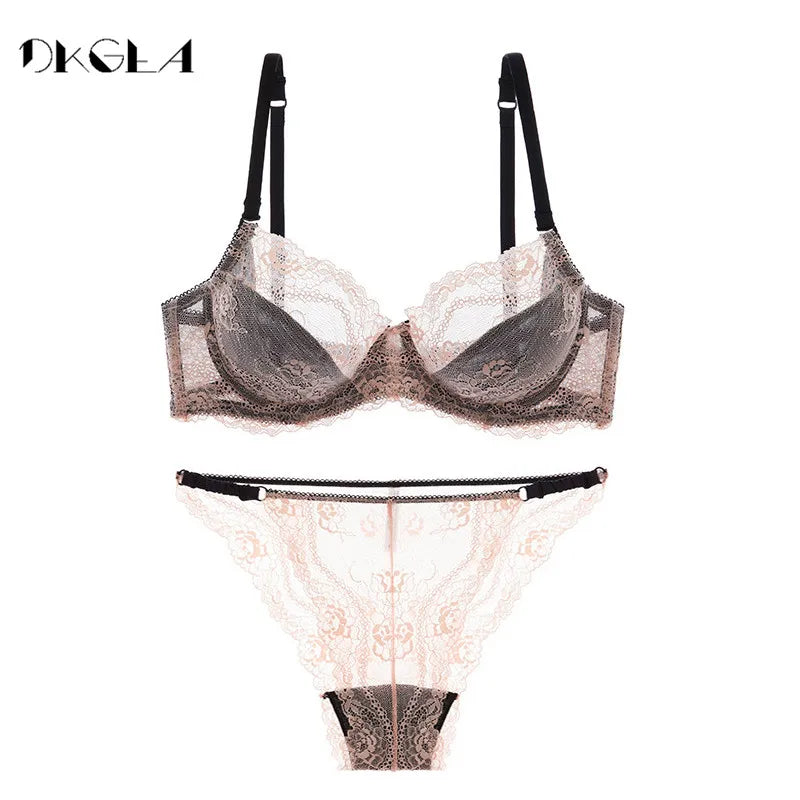 France White Bras And Panty Sets Embroidery Brassiere Sexy Lingerie Set Women Ultrathin Lace See Through Bra Set Transparent