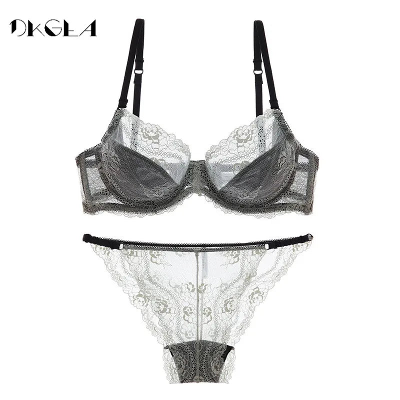 France White Bras And Panty Sets Embroidery Brassiere Sexy Lingerie Set Women Ultrathin Lace See Through Bra Set Transparent