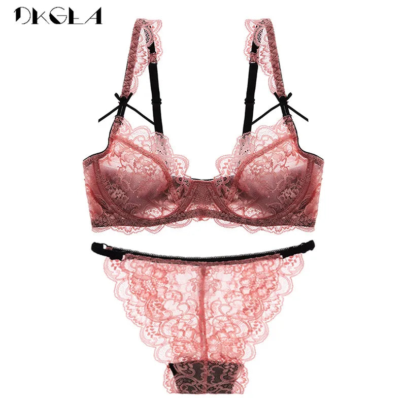 New Brand Purple Lingerie Sexy Bra Set Plus Size C D Cup White Lace Underwear Set Transparent Bras Embroidery Women Brassiere