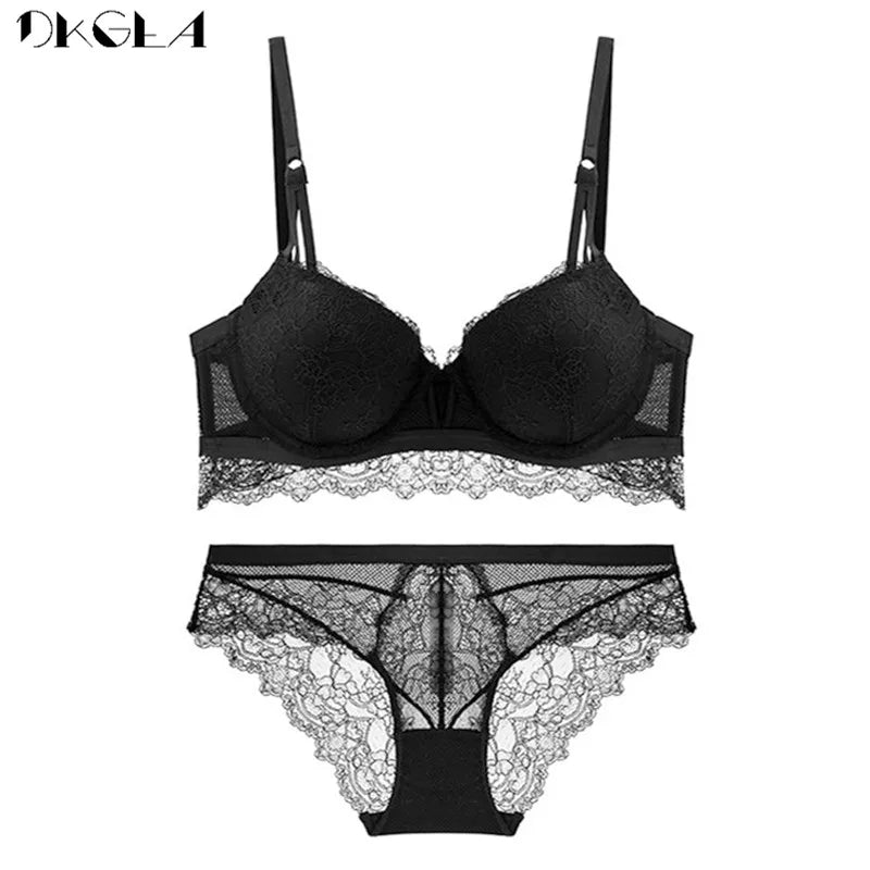 New Green Lace Bra and Panties Sets Push Up Brassiere B C Cup Sexy Underwear Set Cotton Thick Bras Embroidery Women Lingerie Set