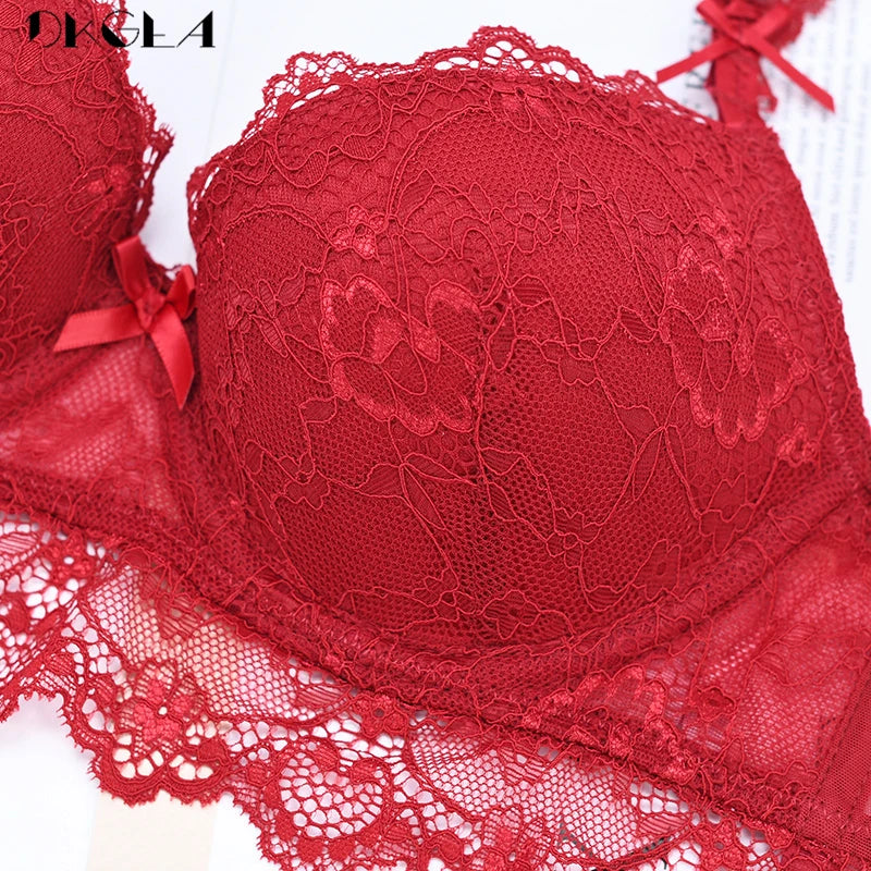 Brand Top Sexy Bras Women Lingerie Set Cotton White Bra Set Push Up Thick Gather Brassiere Embroidery Lace Underwear Set 3/4 Cup