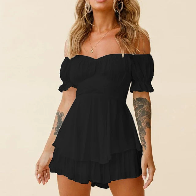 Off Shoulder Lantern Sleeve Women's Dress Sexy Ruffle Printing Lace-up Female Dresses 2023 Summer Fashion Sweet Lady Robe