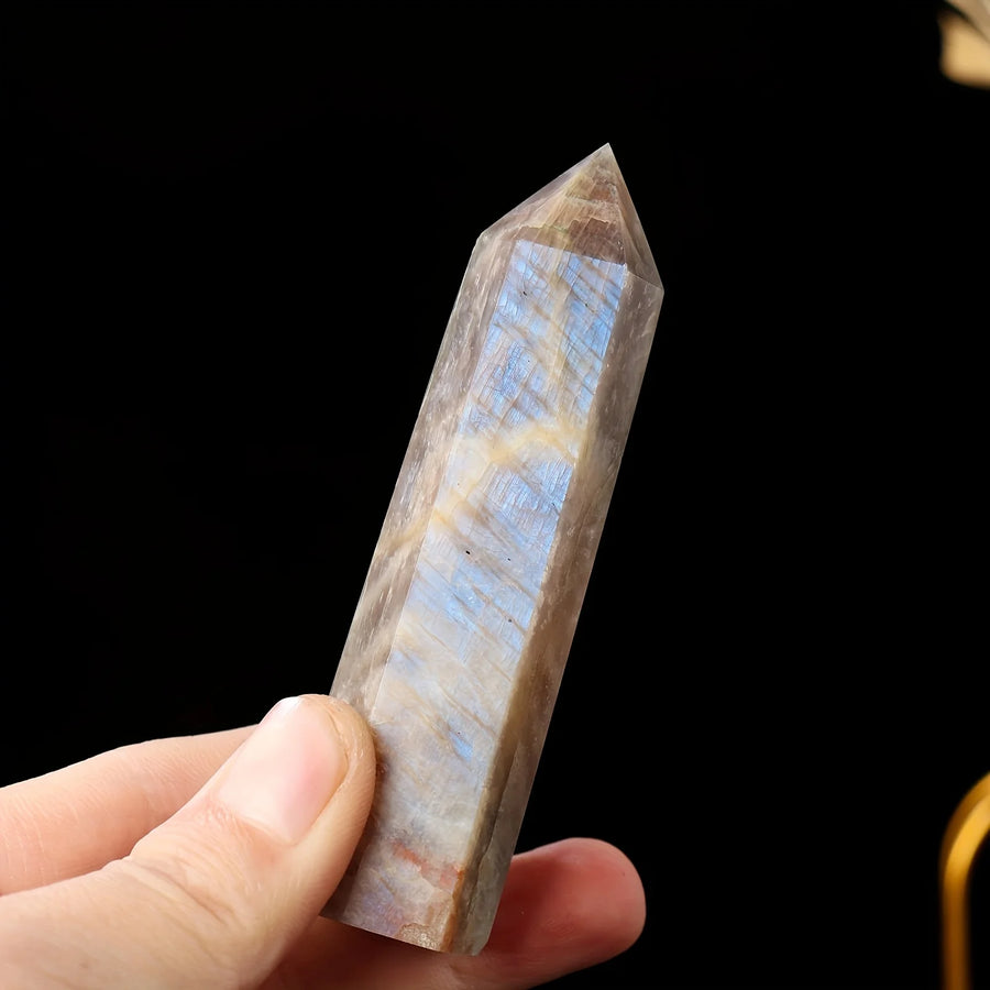 Radiant Moonstone Crystal Tower – Polished Hexagonal Energy Point