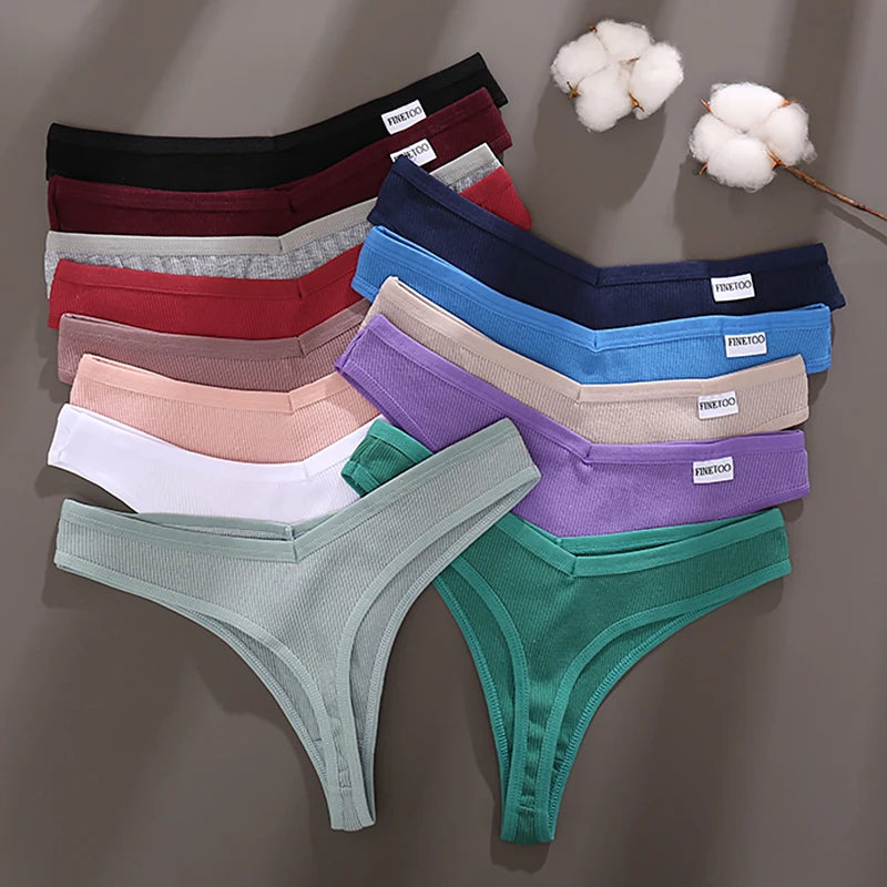 FINETOO 1PC Cotton Thongs Women Low Waist Panties Sexy V Waist G-string Underwear Ladies Bikini Underpants Female Panty Lingerie