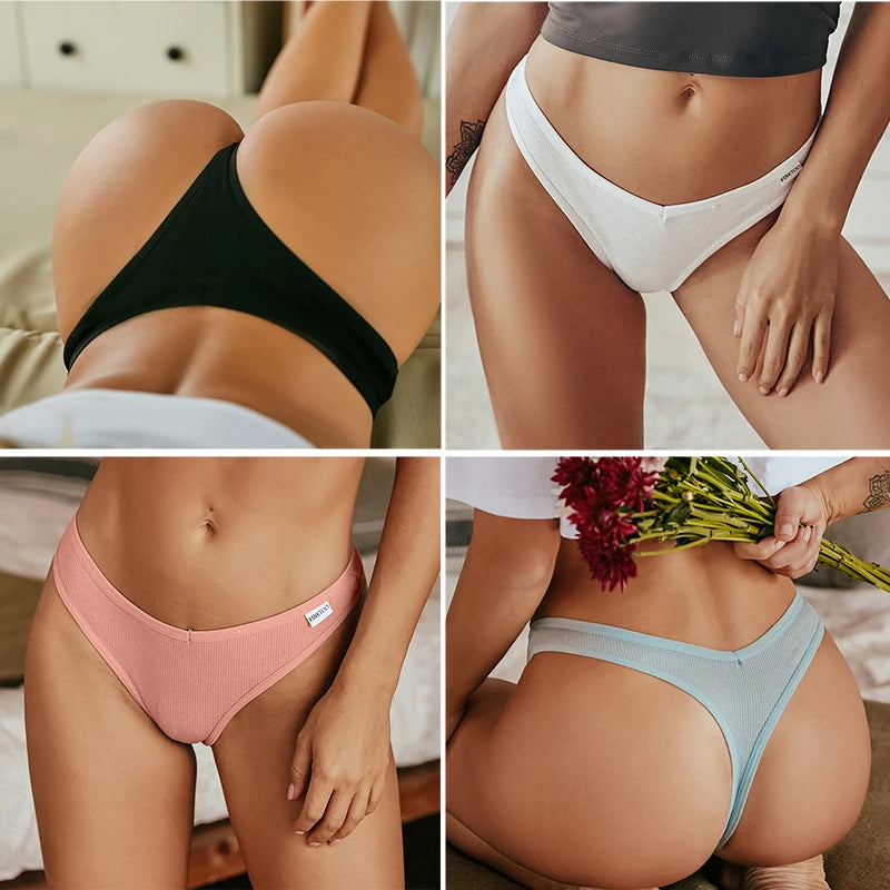 FINETOO 1PC Cotton Thongs Women Low Waist Panties Sexy V Waist G-string Underwear Ladies Bikini Underpants Female Panty Lingerie