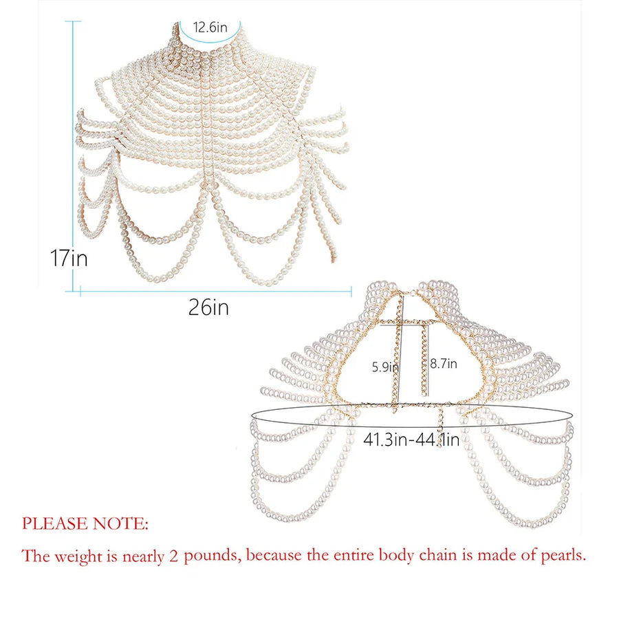 Sexy Women's Pearl Body Chain Bra Adjustable Size Shawl Necklaces Collar Shoulder Fashion Tops Chain Necklaces Body Jewelry