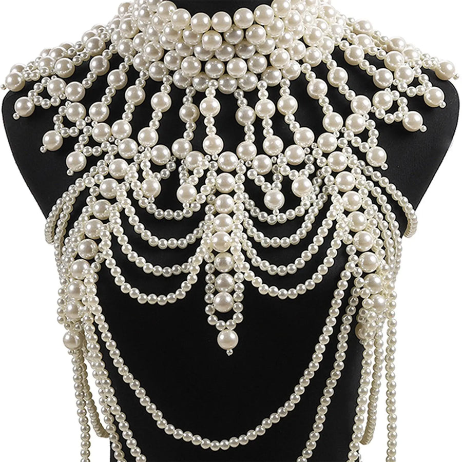 Pearl Body Chain, Shoulder Necklace Bra, Multilayer Pendant,