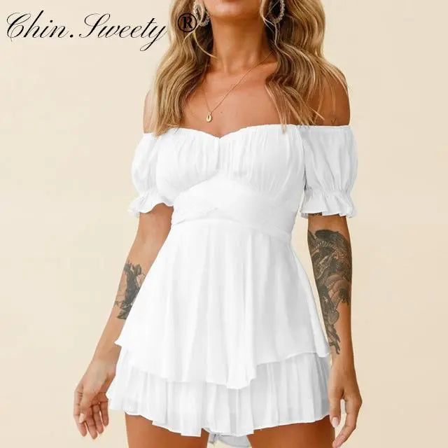 Off Shoulder Lantern Sleeve Women's Dress Sexy Ruffle Printing Lace-up Female Dresses 2023 Summer Fashion Sweet Lady Robe