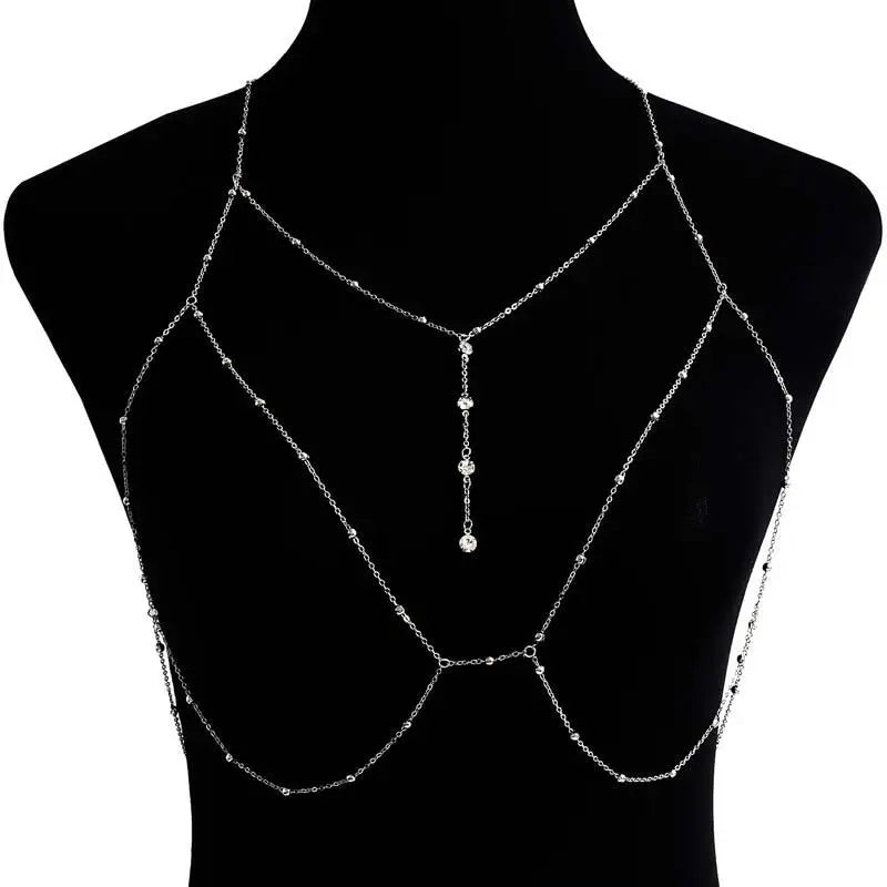 Summer Sexy Chest Chain Bra Bikini Metal Body Chain Jewelry for Women Beach Harness Crystal Body Chain Decoration Jewelry