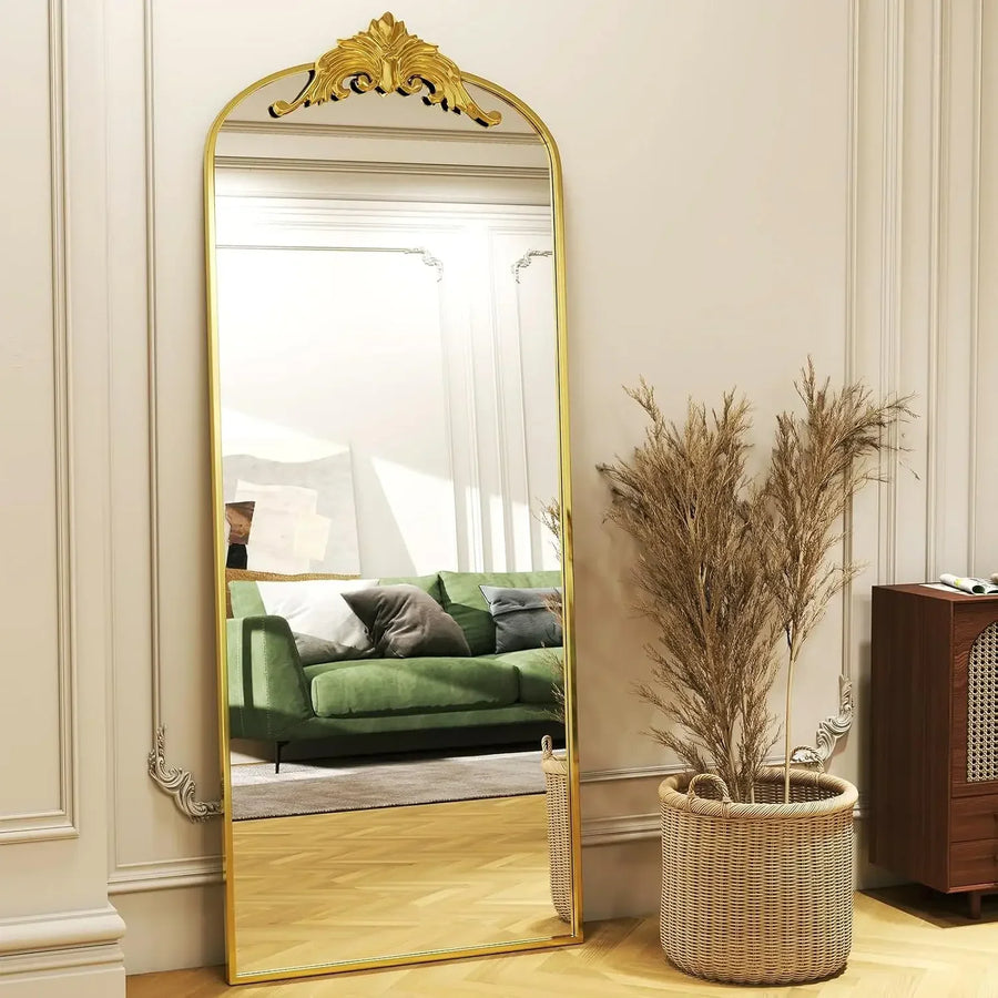 Easly Gold Arched Full-Length Mirror – Vintage Baroque Standing Mirror (21" x 64")