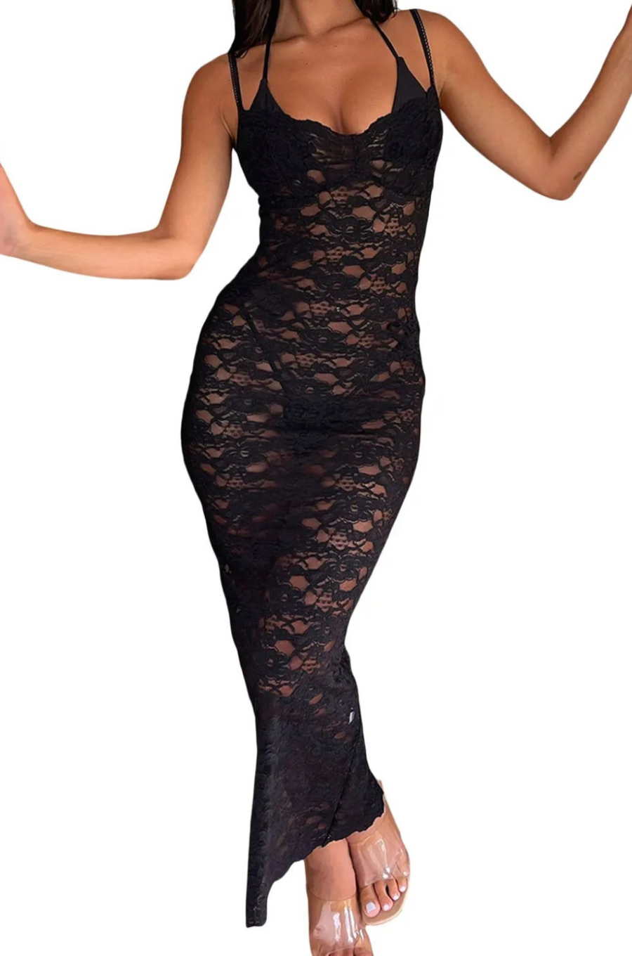 Enchanted Lace High-Slit Maxi Dress