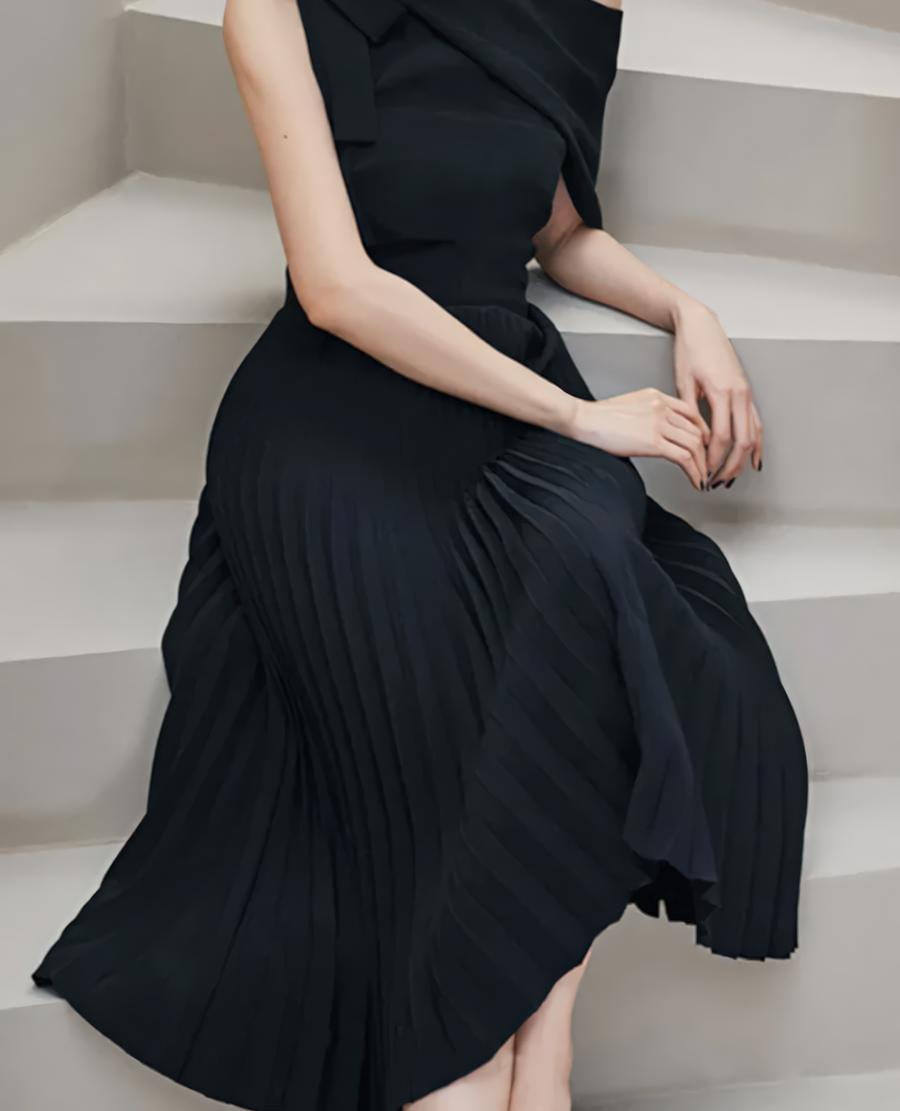 Midnight Elegance Asymmetrical Dress