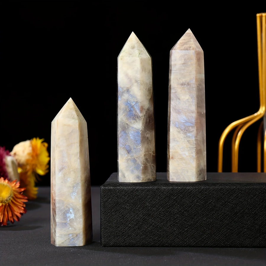 Radiant Moonstone Crystal Tower – Polished Hexagonal Energy Point
